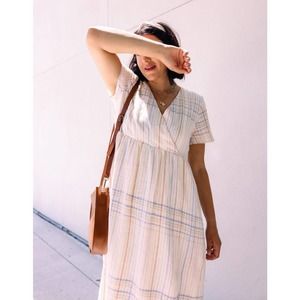 Madewell Stripe Short Sleeve Faux Wrap Midi Dress Pastel Summer Womens Size S